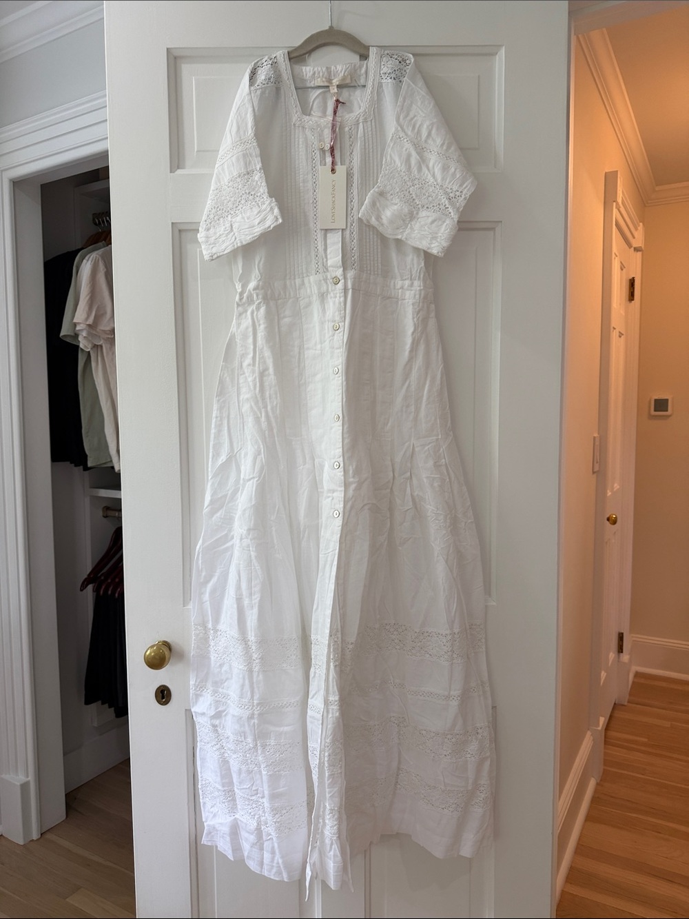 LoveShackFancy White Edie Dress with Pintuck Detail